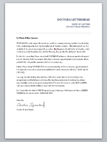 FHA-Compliant ESA Housing Letter Sample for Apartment Approval
